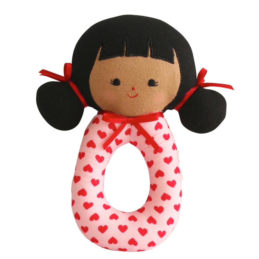 Alimrose Audrey Grab Rattle Pink Hearts
