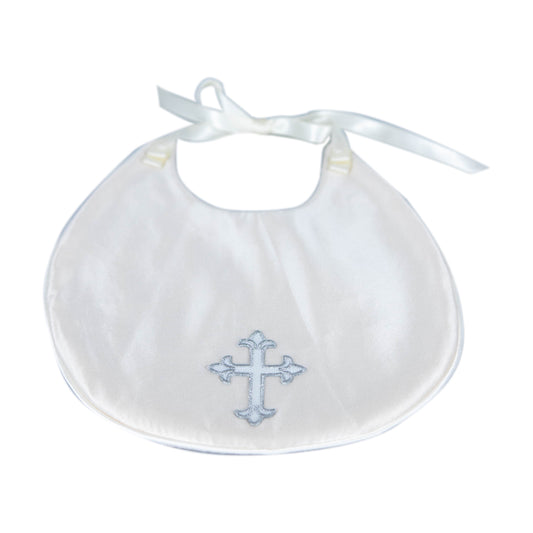 Ivory Satin Bib (Silver Cross)