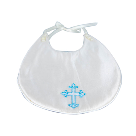 Ivory Satin Bib (Blue Cross)