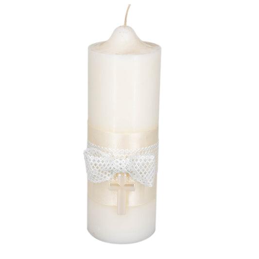 Catholic Candle Pearl Finish Cross