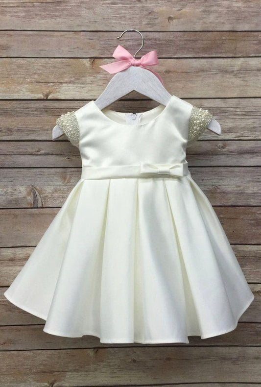 Satin Dress beaded pearl sleeve ivory